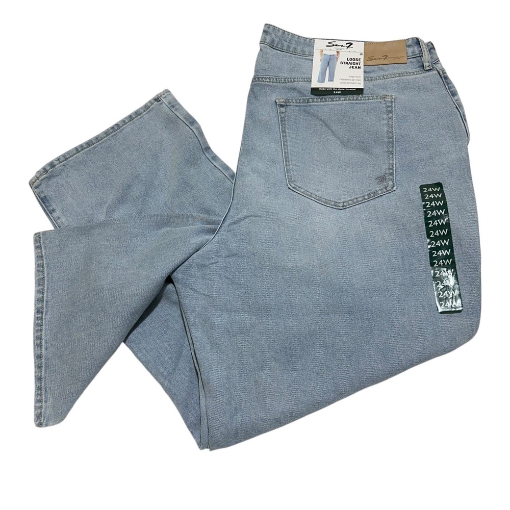 Seven7 Jeans Womens 24W Loose Straight High Rise Light Wash Denim Pants‎ NWT